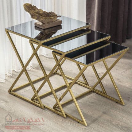 طقم ترابيزة استانلس ذهبي مربع 3ق